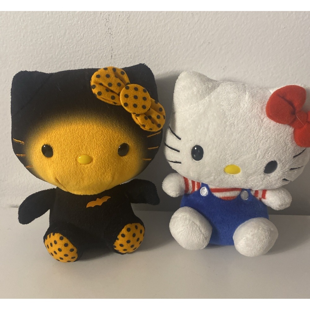 Lot of 2 Hello Kitty Halloween Bat Orange Black And White 6" Ty Beanie Babies